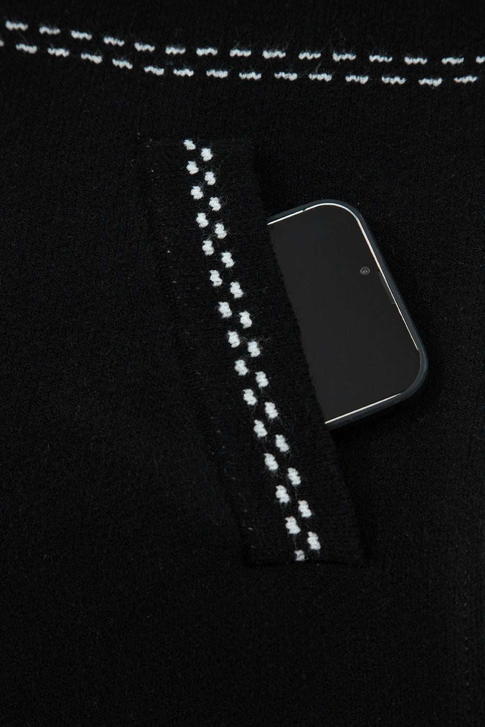 Button-Front Contrast Trim Cardigan Knit Top in Black