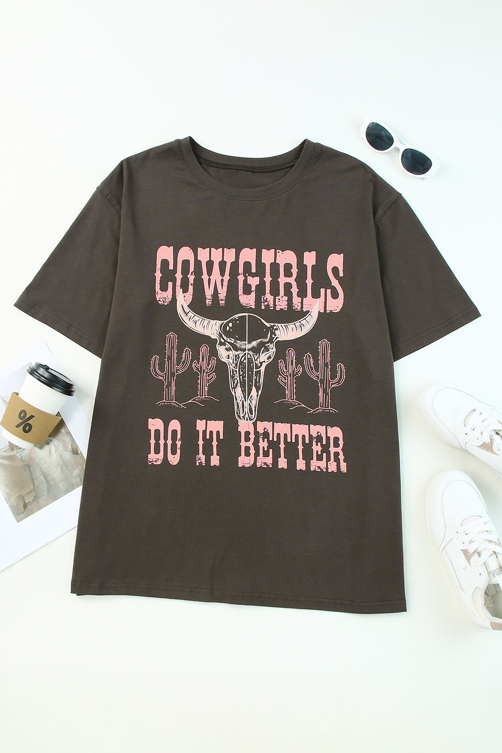 T-shirt surdimensionné gris COWGIRLS DO IT BETTER à imprimé graphique