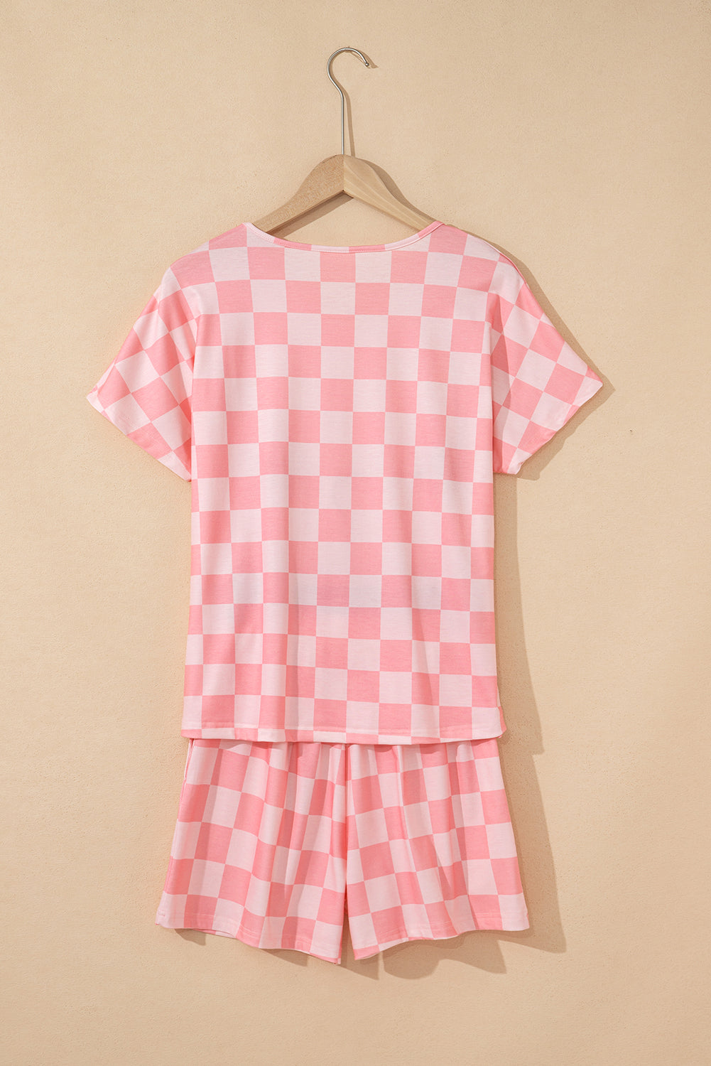 Tee Checkered V-Neck Drawcord Shorts Lounge Set