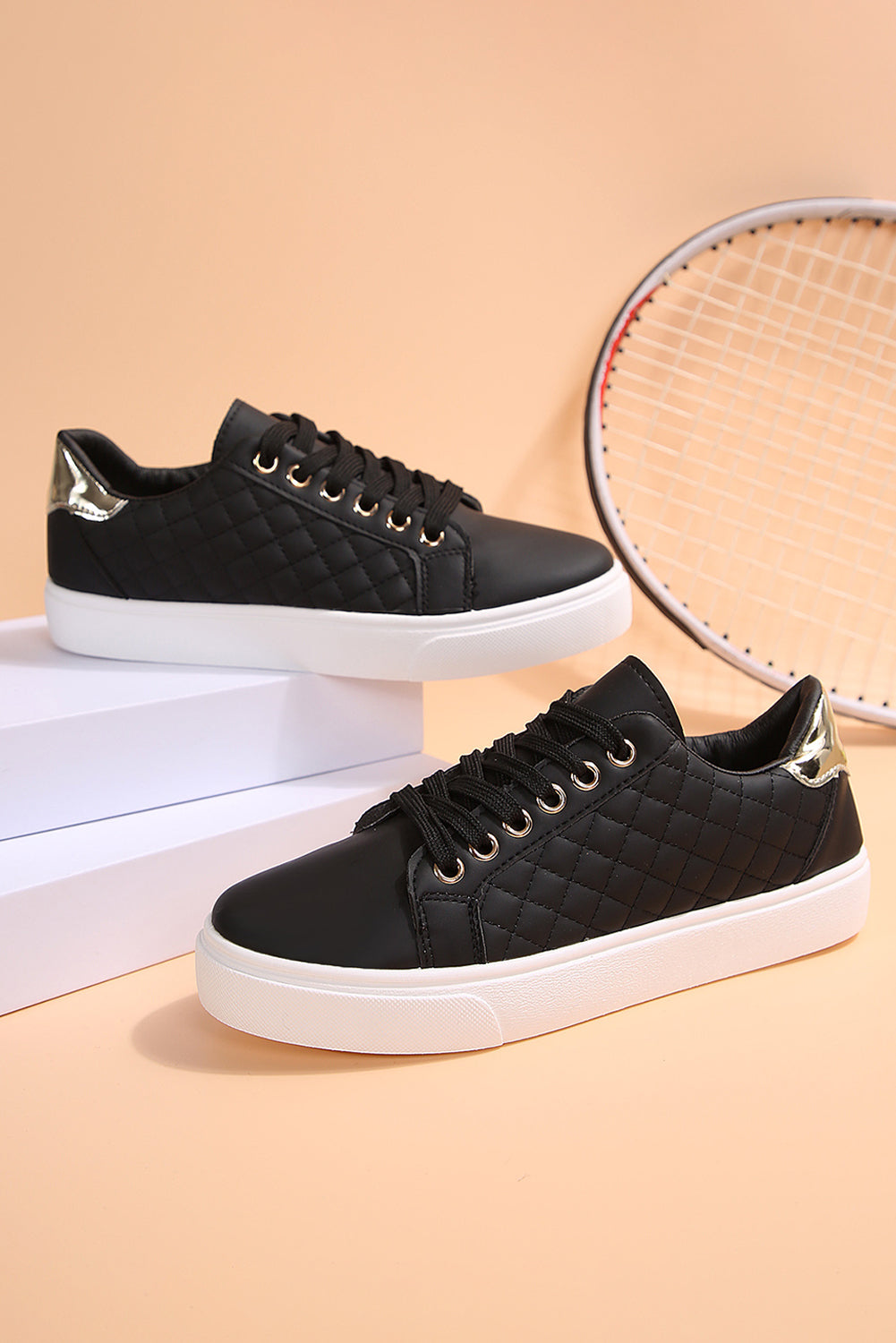 Color Contrast Quilted Lace-up Sneakers
