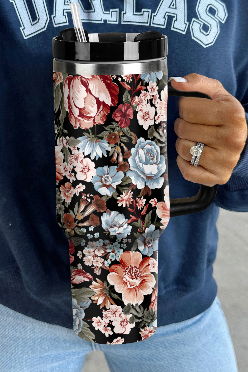 Floral-Print Stainless Steel Large Portable Cup 40oz