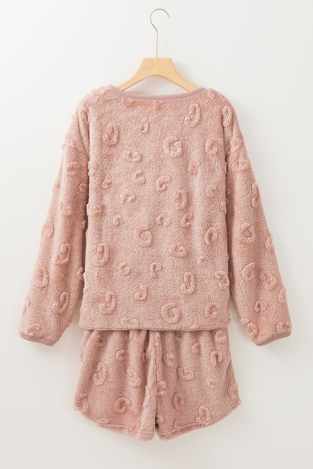 Textured Leopard Fleece Loose 2-Piece Lounge Set in Light Pink
