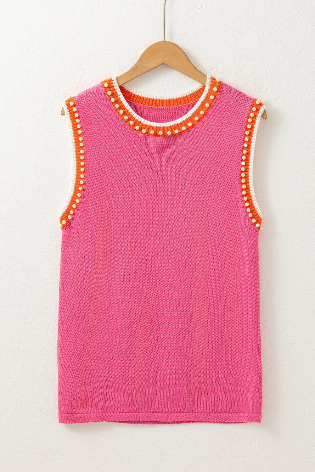 Contrast Detail Trim Pearl Knit Top Tank Top