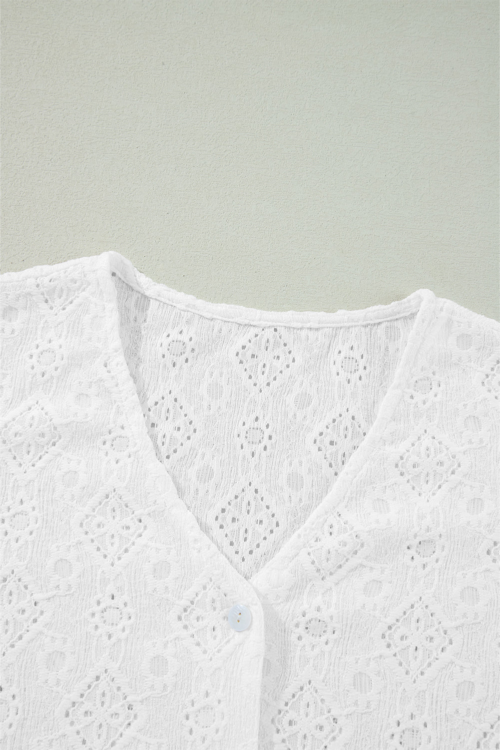 Lace Puff Sleeve V Neck Button Up Shirt