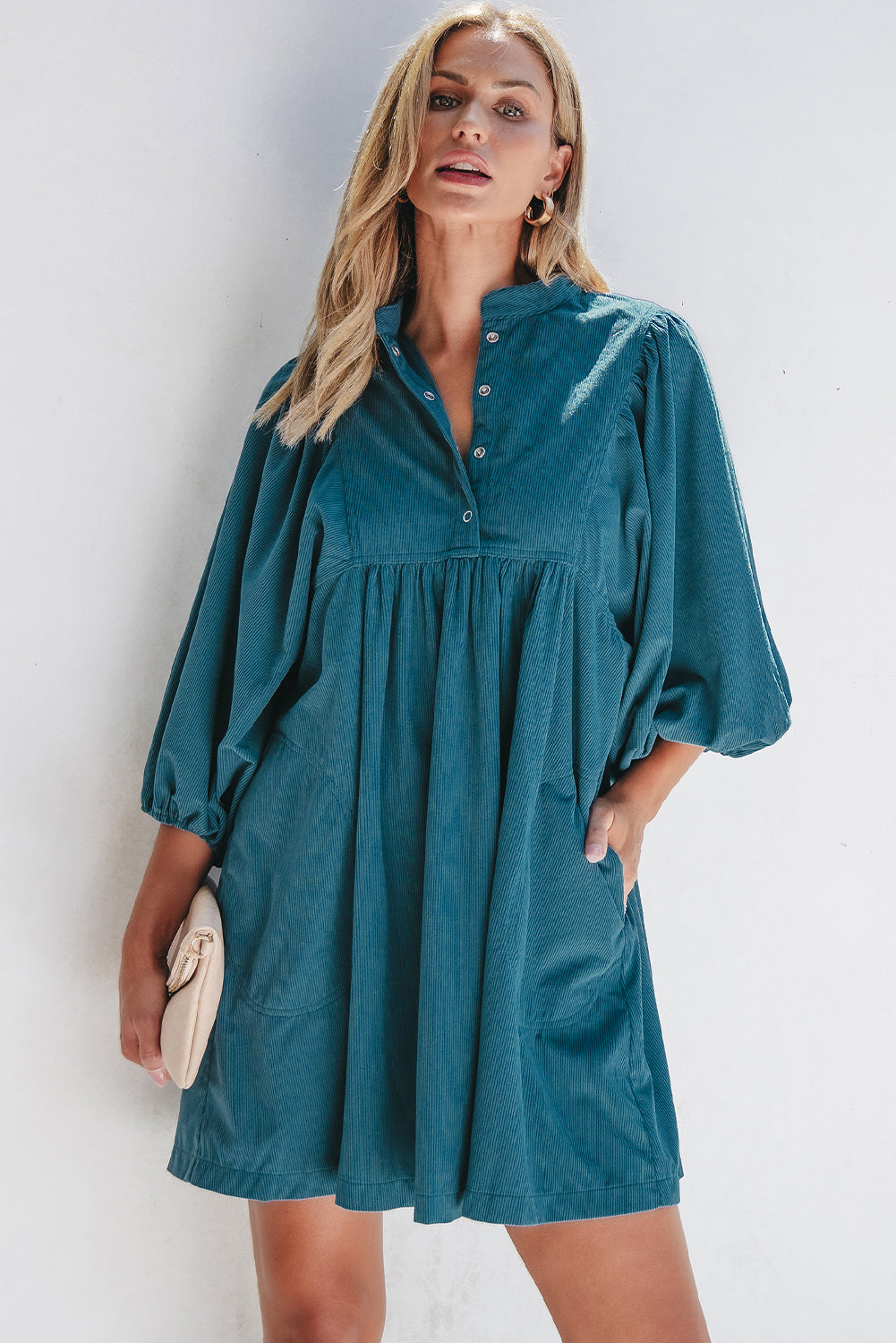 Women's Dress with Bracelet-Length Sleeve Empire-Waist