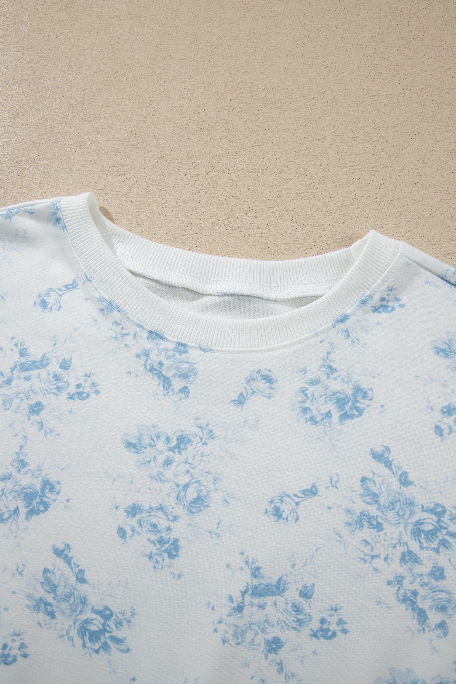 Long-Sleeved Top Floral-Print Top Ruffle Hem Shorts 2-Piece Outfit in Sky Blue