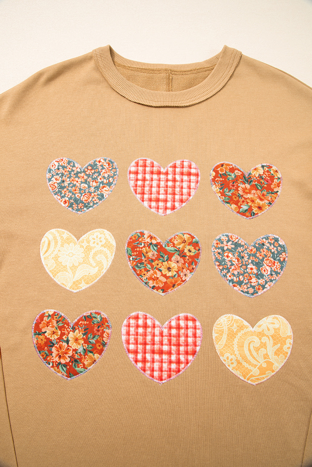 Plaid Floral Heart Stitched Exposed Seam Mineral Wash Sweatshirt