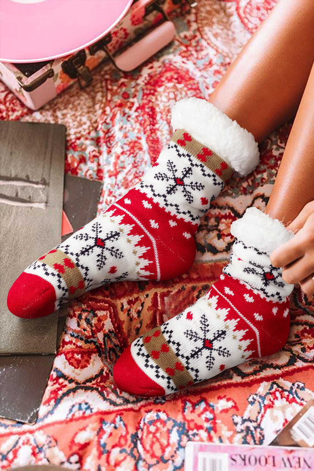 Christmas Pattern Plush Lined Winter Socks