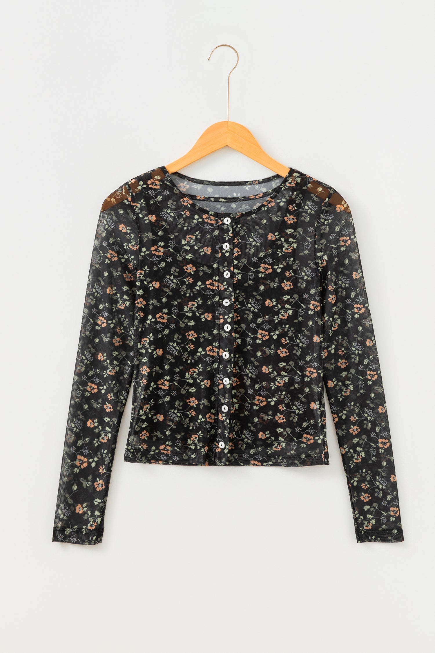 Floral-Print Mesh Tank Button Front Slim Cardigan 2-Piece Outfit