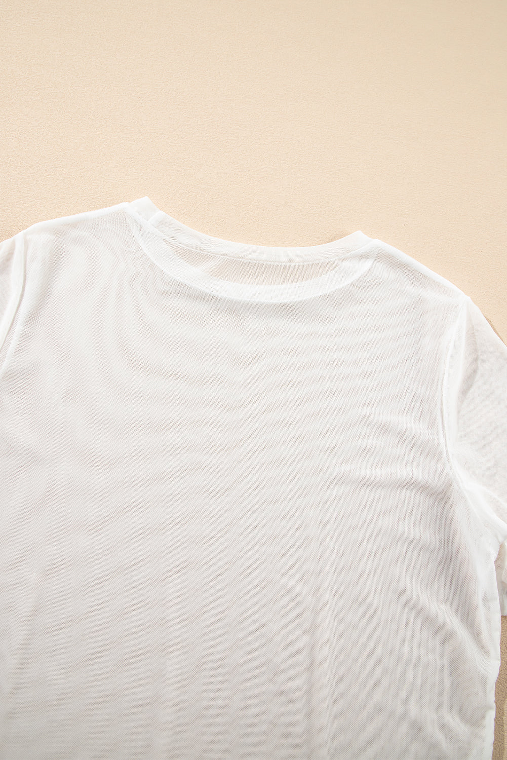 White Sheer Mesh Patchwork Short Sleeve Top
