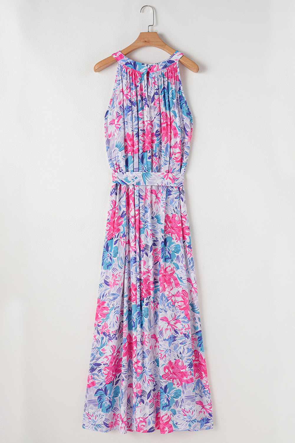 Floral Printed Sleeveless Knot Waist Maxi Dress