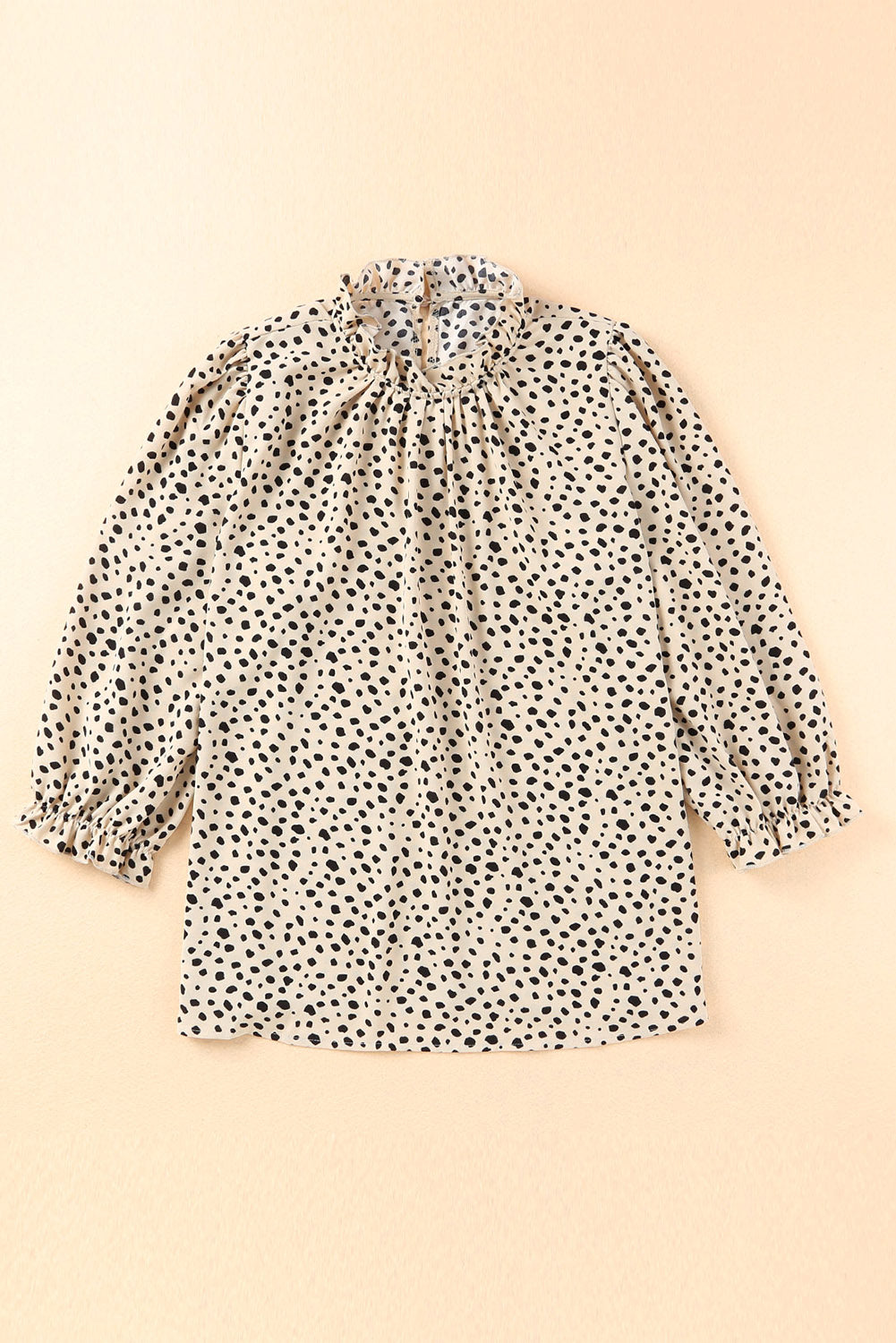 Women's Frill-Trimmed Neck 3/4 Sleeves Cheetah Blouse