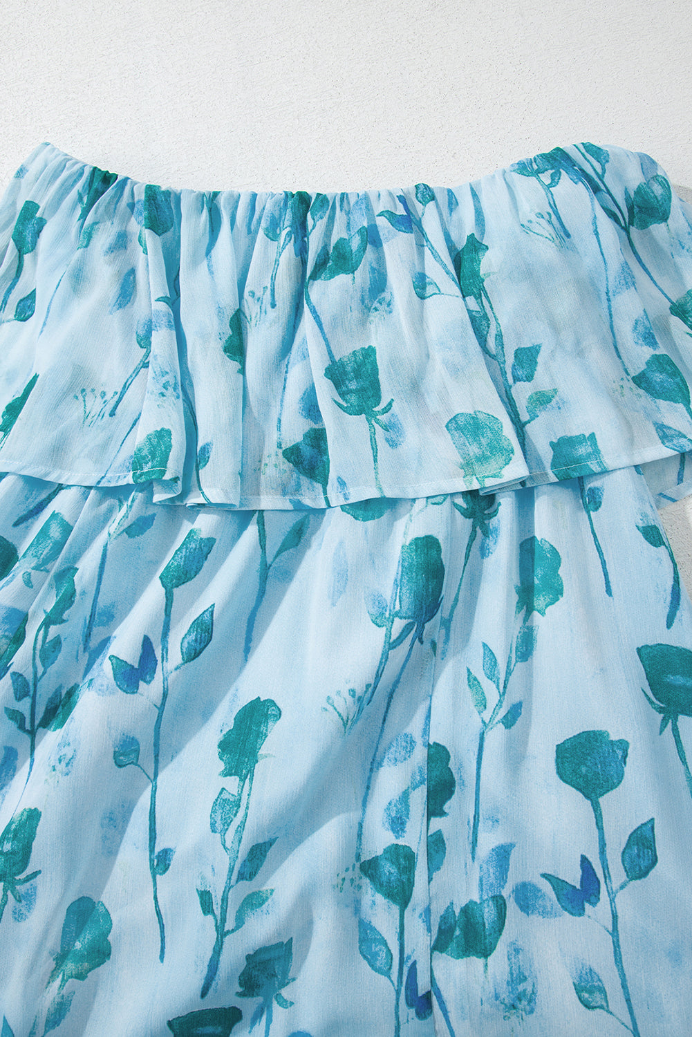 Floral Print Ruffled Side Slit Tube Top Maxi Dress