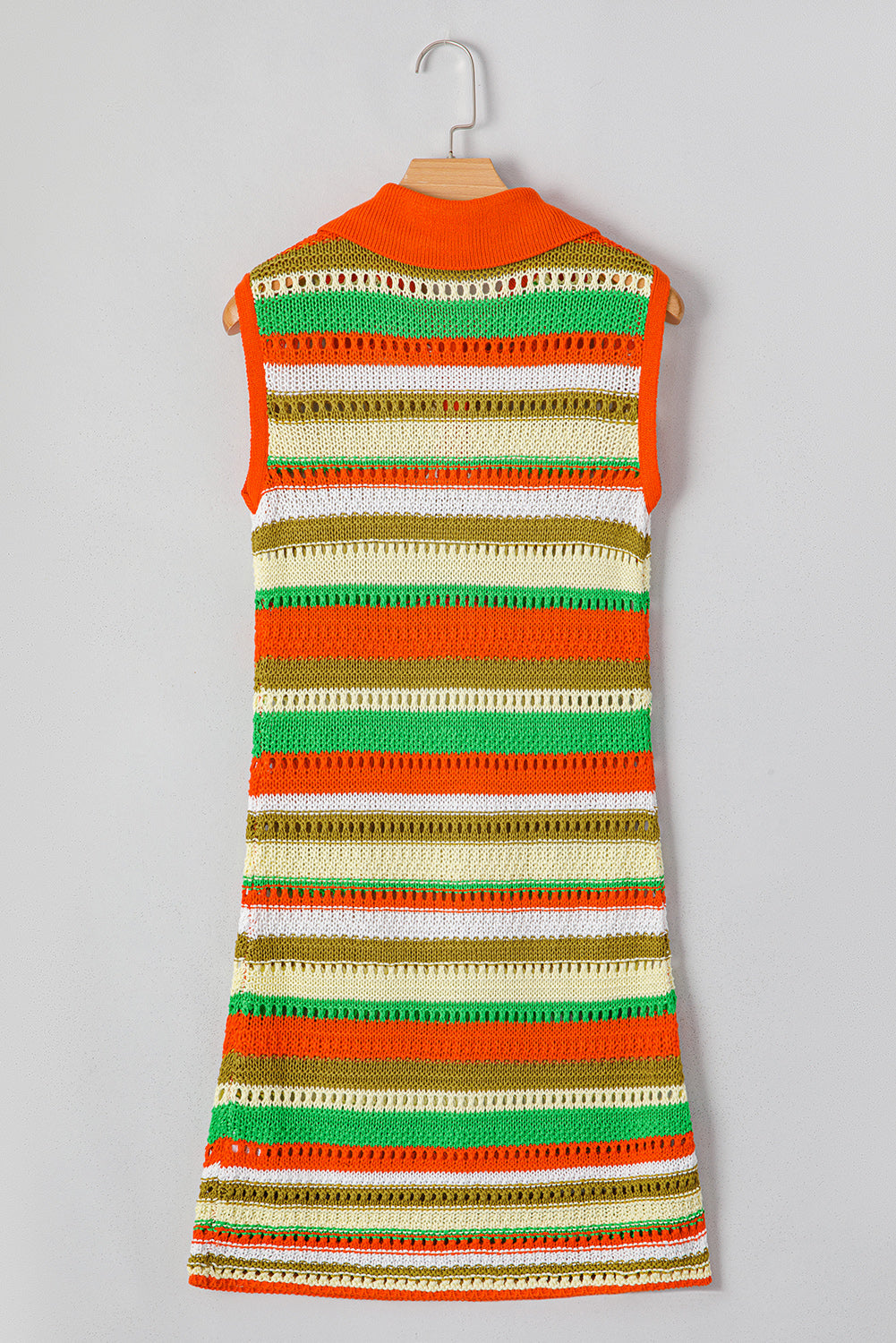 Eyelet Sleeveless Buttoned Split Neck Sweater Dress