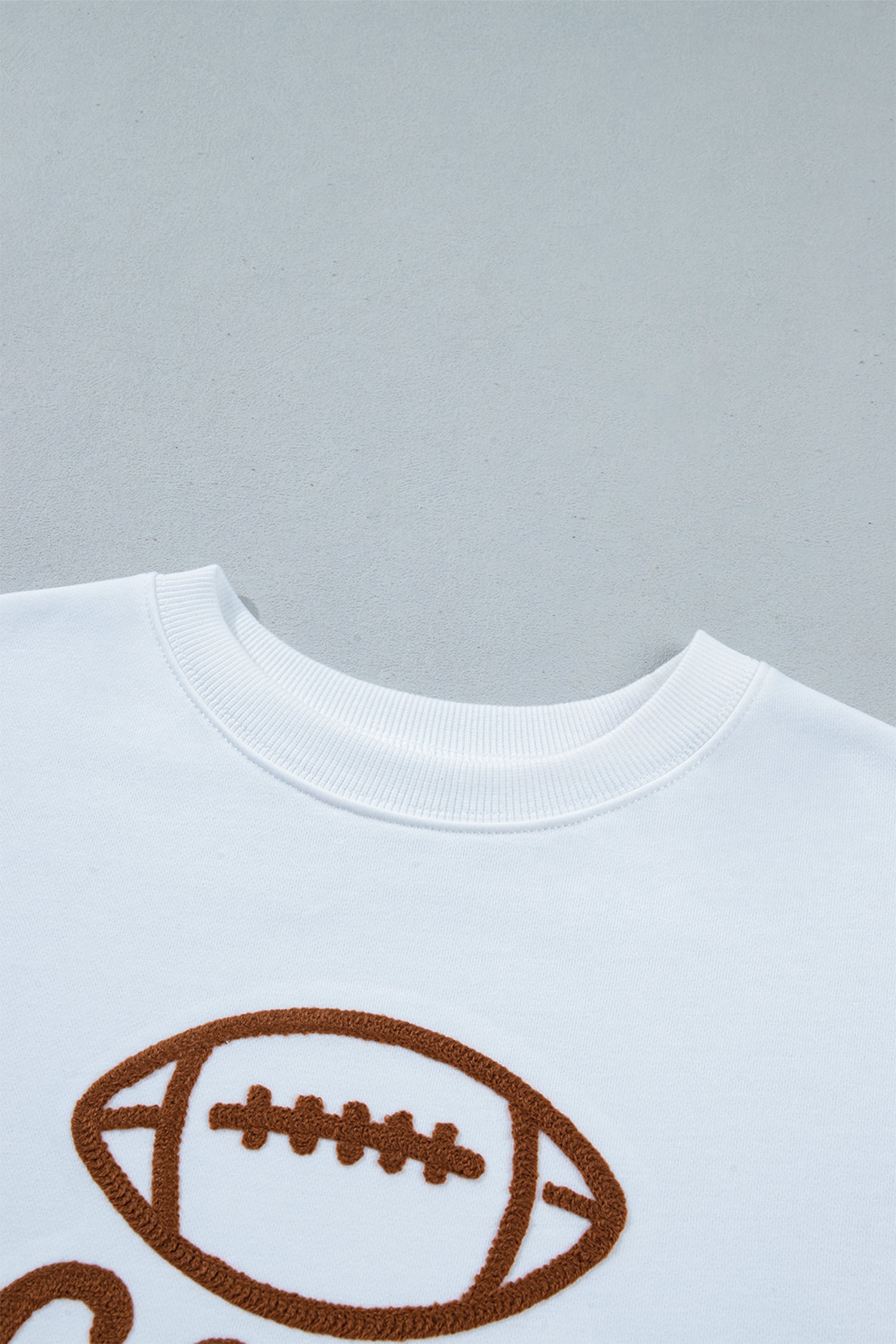 Embroidered Day Slogan Game Rugby Pattern Crewneck Sweatshirt in White