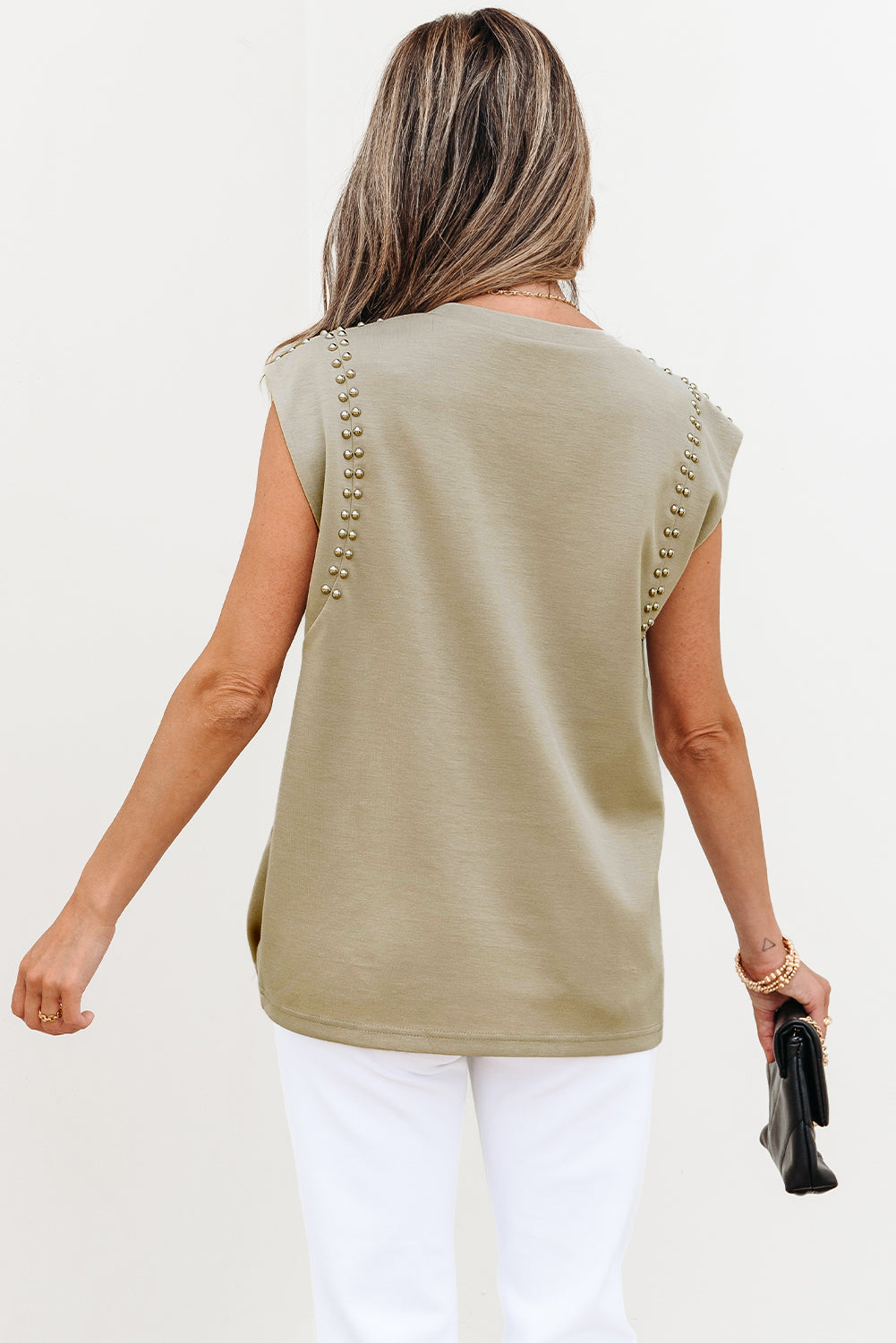 Studded Cap Sleeve Round Neck T Shirt