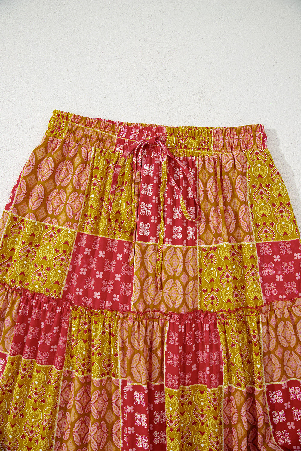 Tiered Pocket-Detail Paisley Print Maxi Skirt in Orange