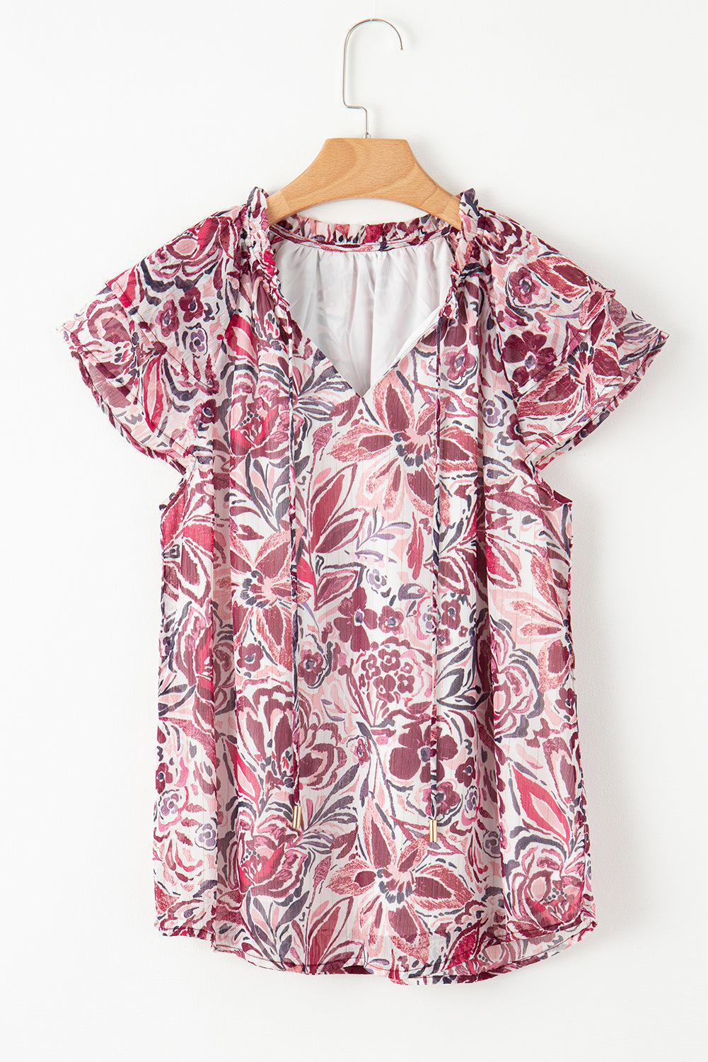 Blouse Florale À Volants Et Manches Courtes À Col En V