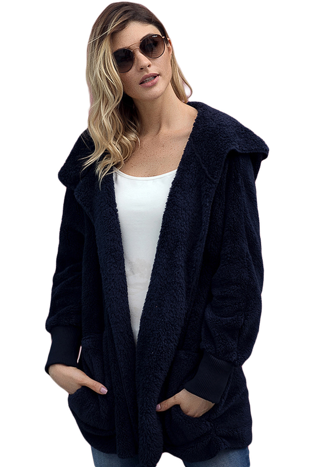 Pink Soft Fleece Hooded Open Front Jacket