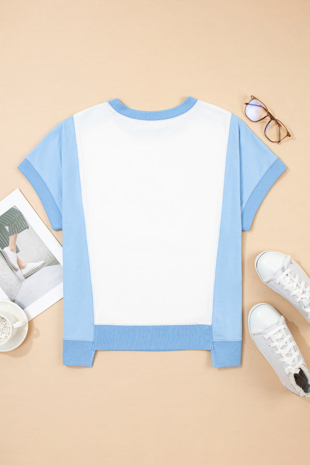 Color Block Exposed Seam Crew Neck T Shirt