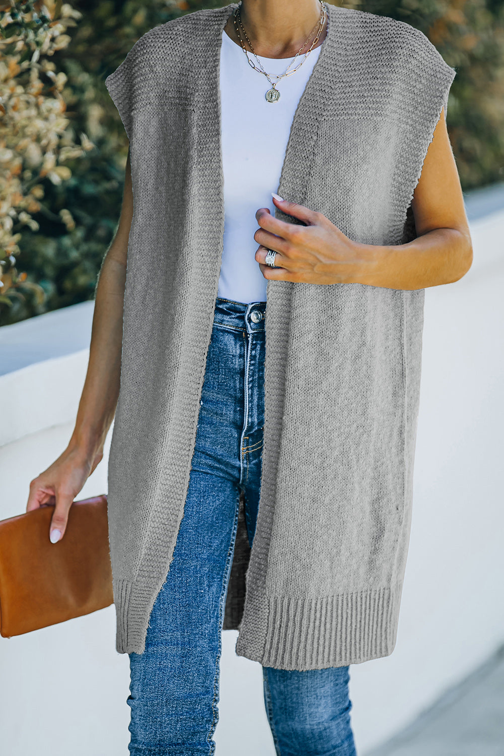 Women's Sweater Featuring Vest Cardigan Essential Gray