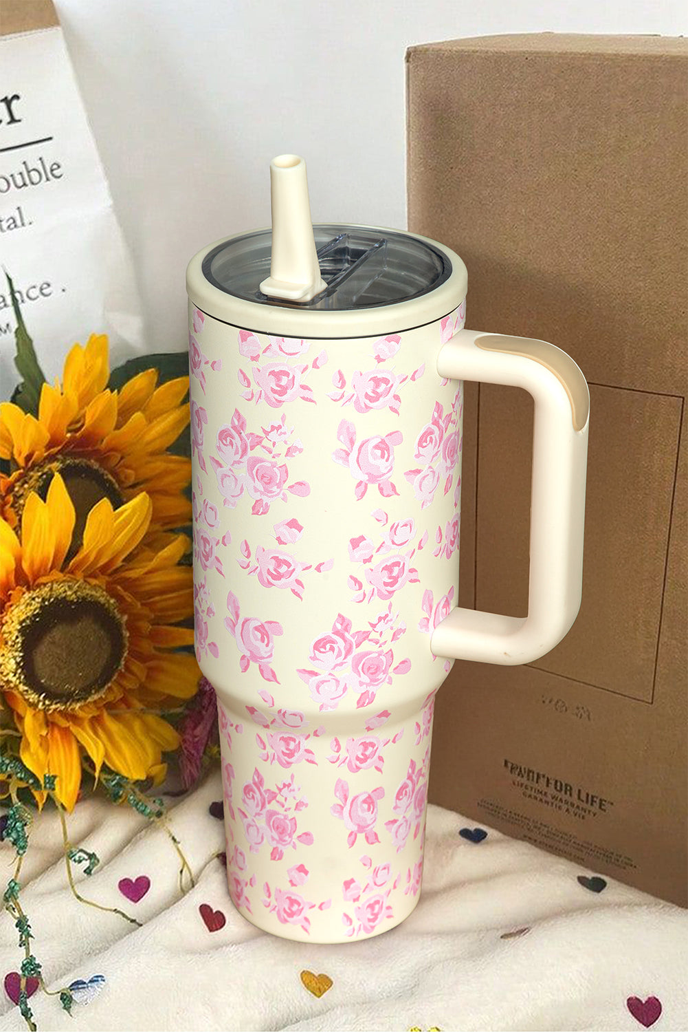 Flower Print Handle Insulated Large Tumbler 40oz