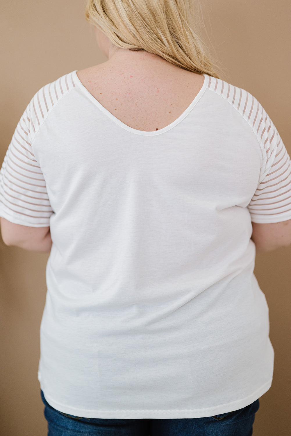 Striped Everyday White Raglan Sleeve Plus Size Tee