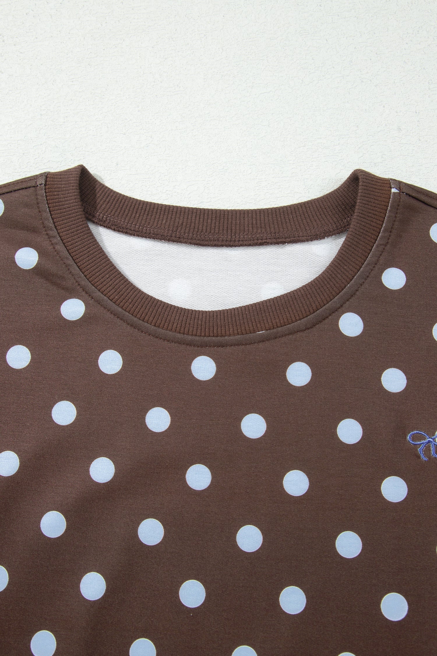 Pullover Embroidered Polka-Dot Embroidered Bow Detail 2pcs Skort Set in Brown