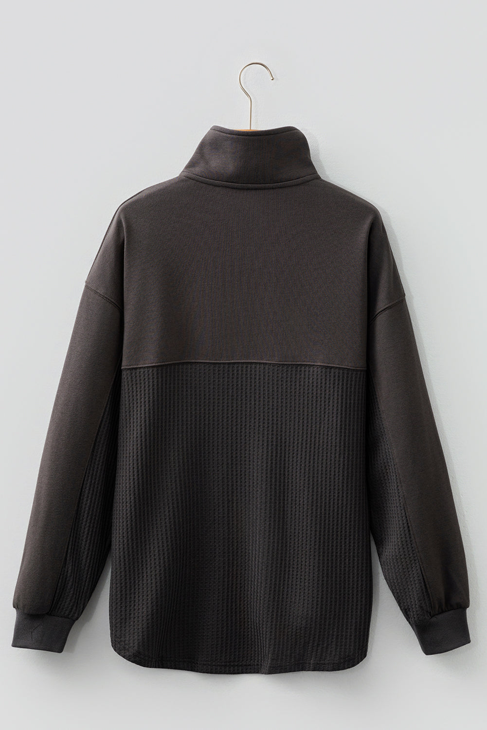 Waffle Half Knit Patchwork Zip Everyday Sweatshirt