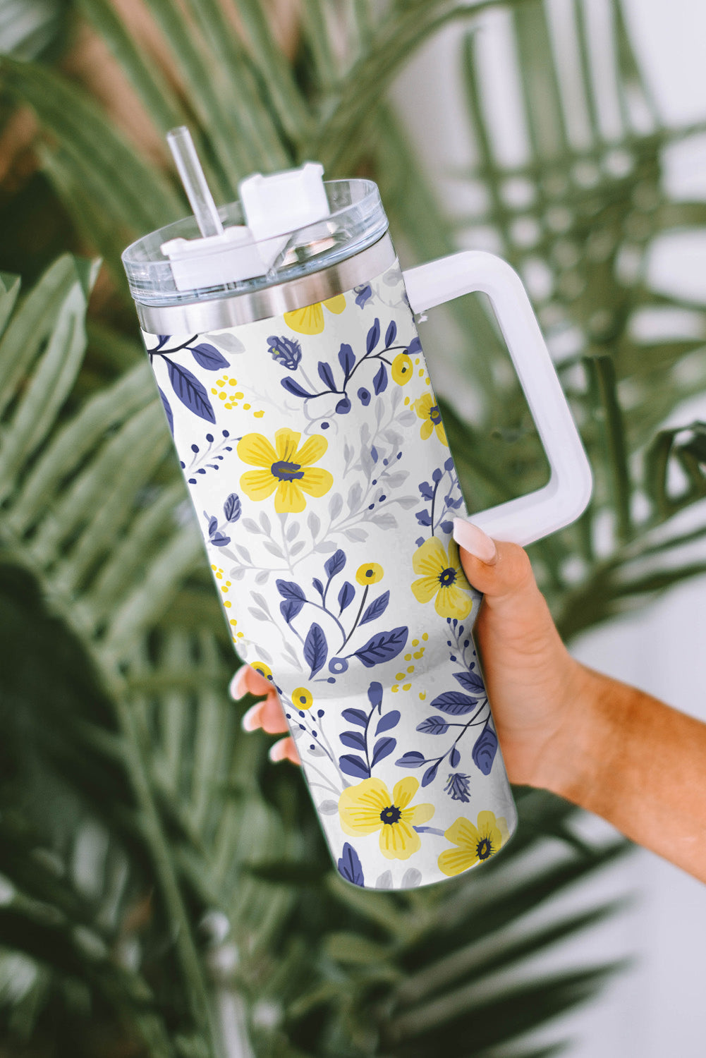Print Stainless Flower Stainless Handled Large Tumbler 40oz