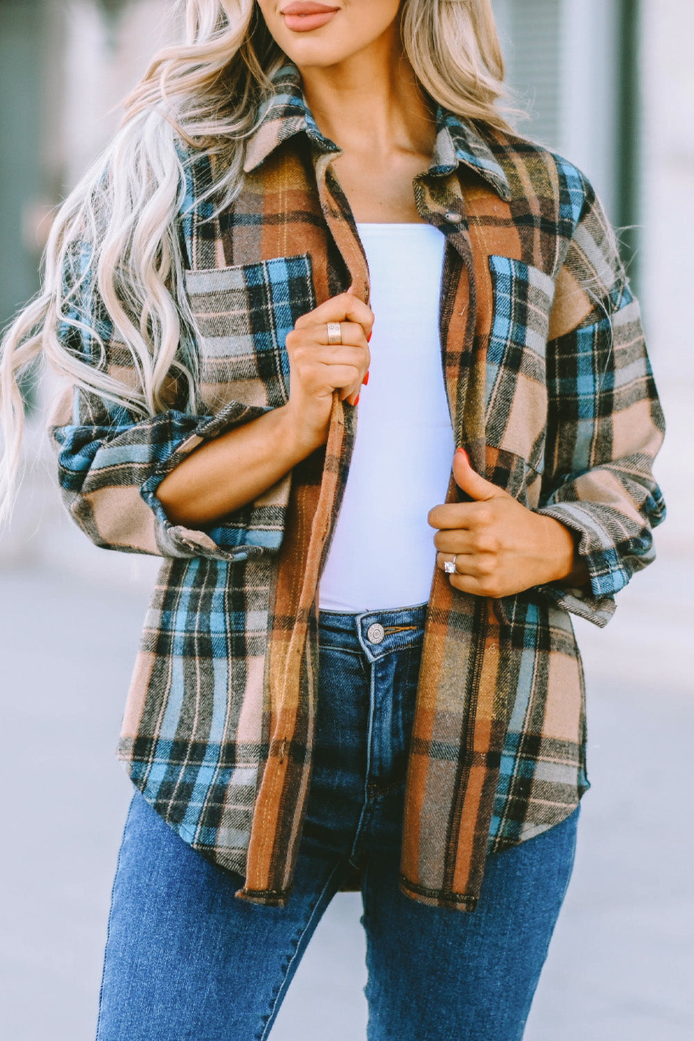 Chemise Boutonnée À Carreaux Avec Poches Et Blocs De Couleurs