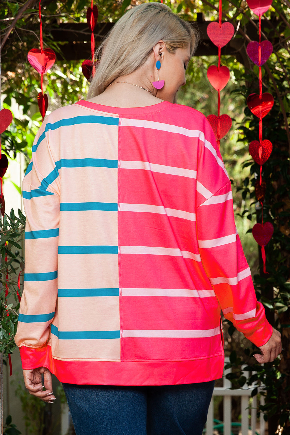 Color Block Crewneck Long Sleeve Plus Size T Shirt