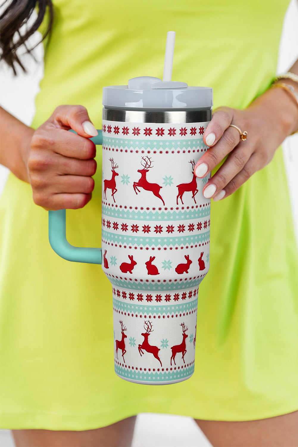 Christmas Print Handled Stainless Steel Tumblers 40oz