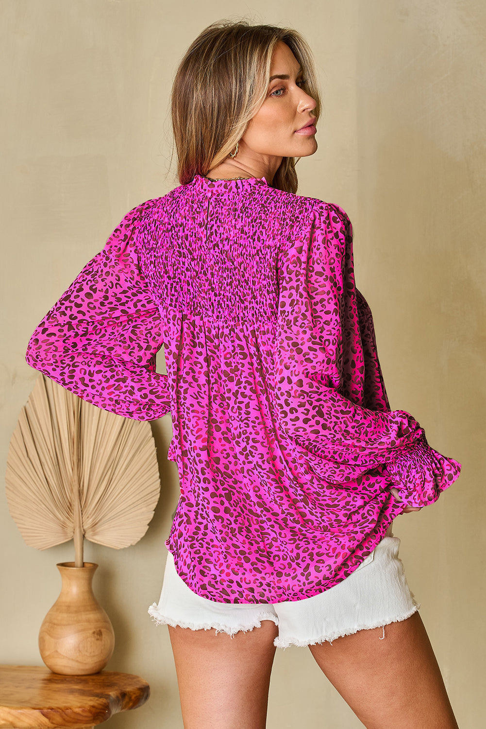Women's Blouse with Shirred Balloon Sleeve Flowy