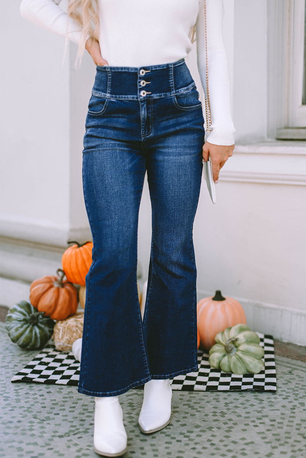 Women's Flare Jeans with Waistband Elastic Wide