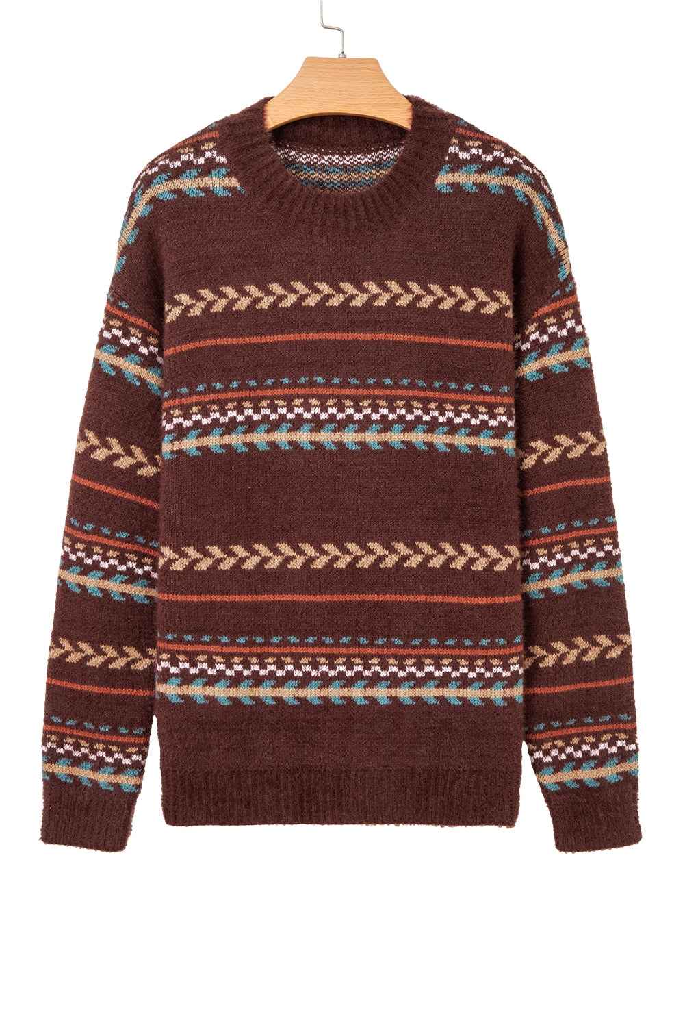 Ethnic Knit Pattern Mohair Drop-Shoulder Knit Top