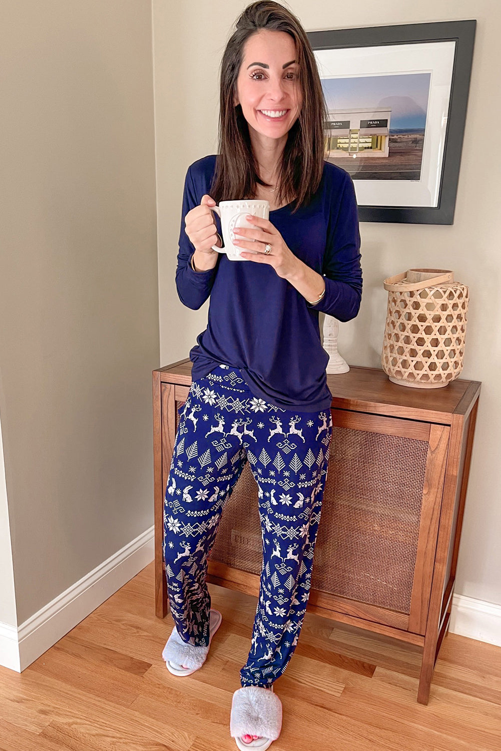 Solid Christmas Top and Pants 2-Piece Lounge Set