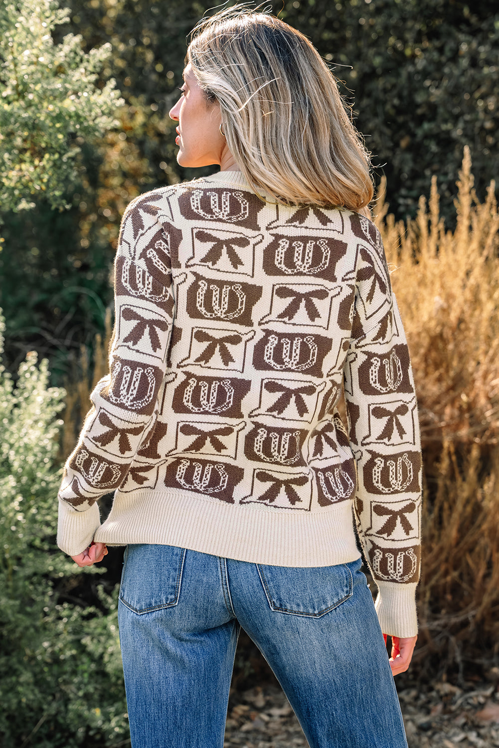 Horseshoes Bows & Pattern Western Fashion Print Knit Top