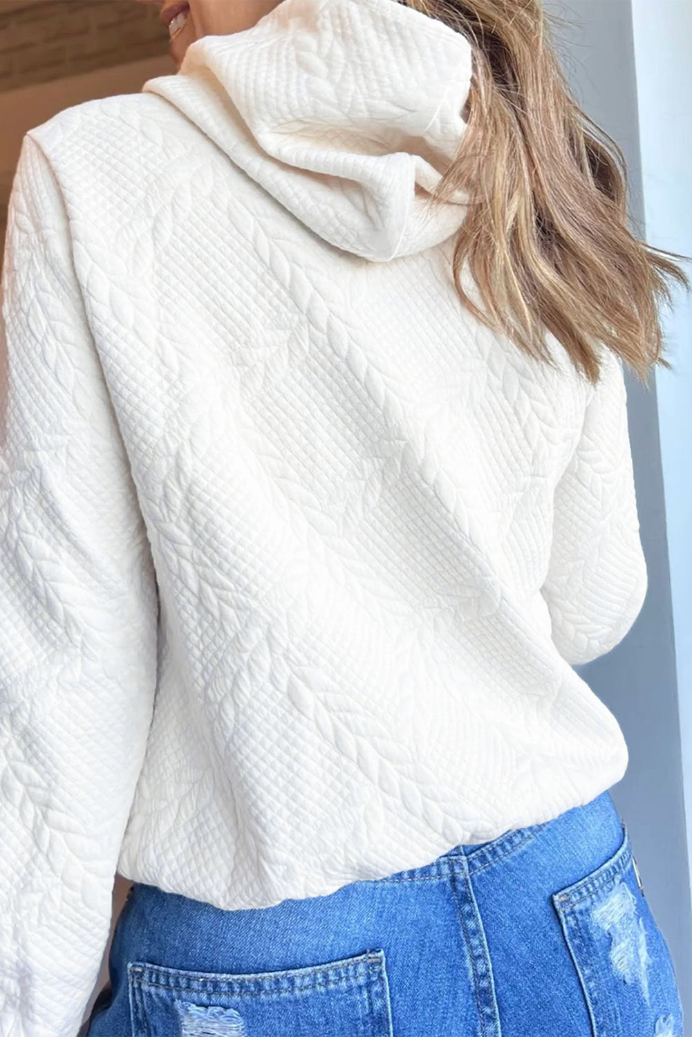 Cable Kangaroo Lattice Texture Pocket Hoodie