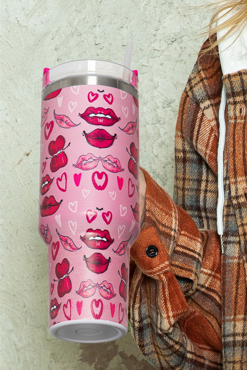 and Valentines Hearts Kisses Print Thermos Cup 40oz