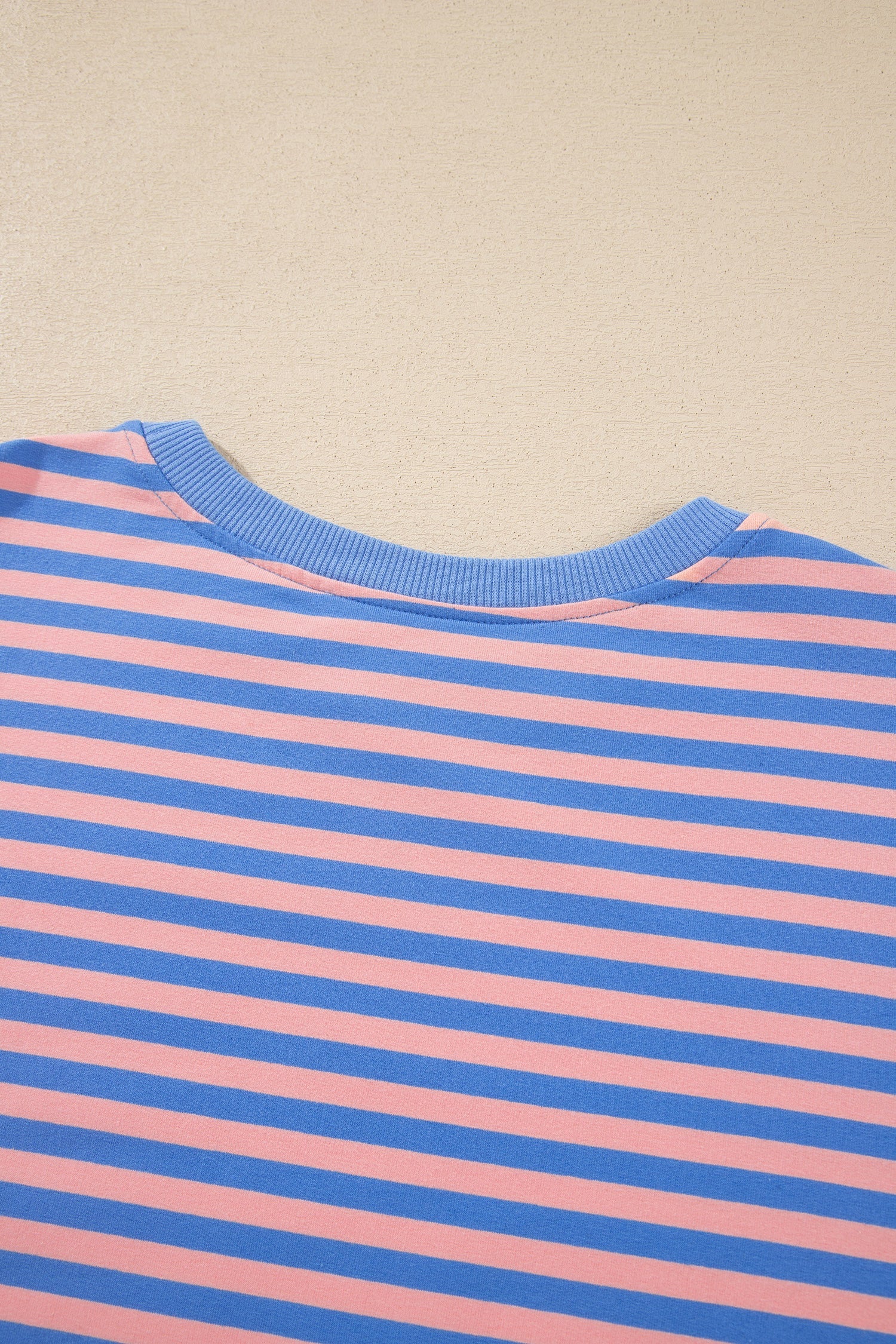 Stripe Long-Sleeved Easy-Fit Pullover Drawcord Mini Skort 2-Piece Outfit in Blue