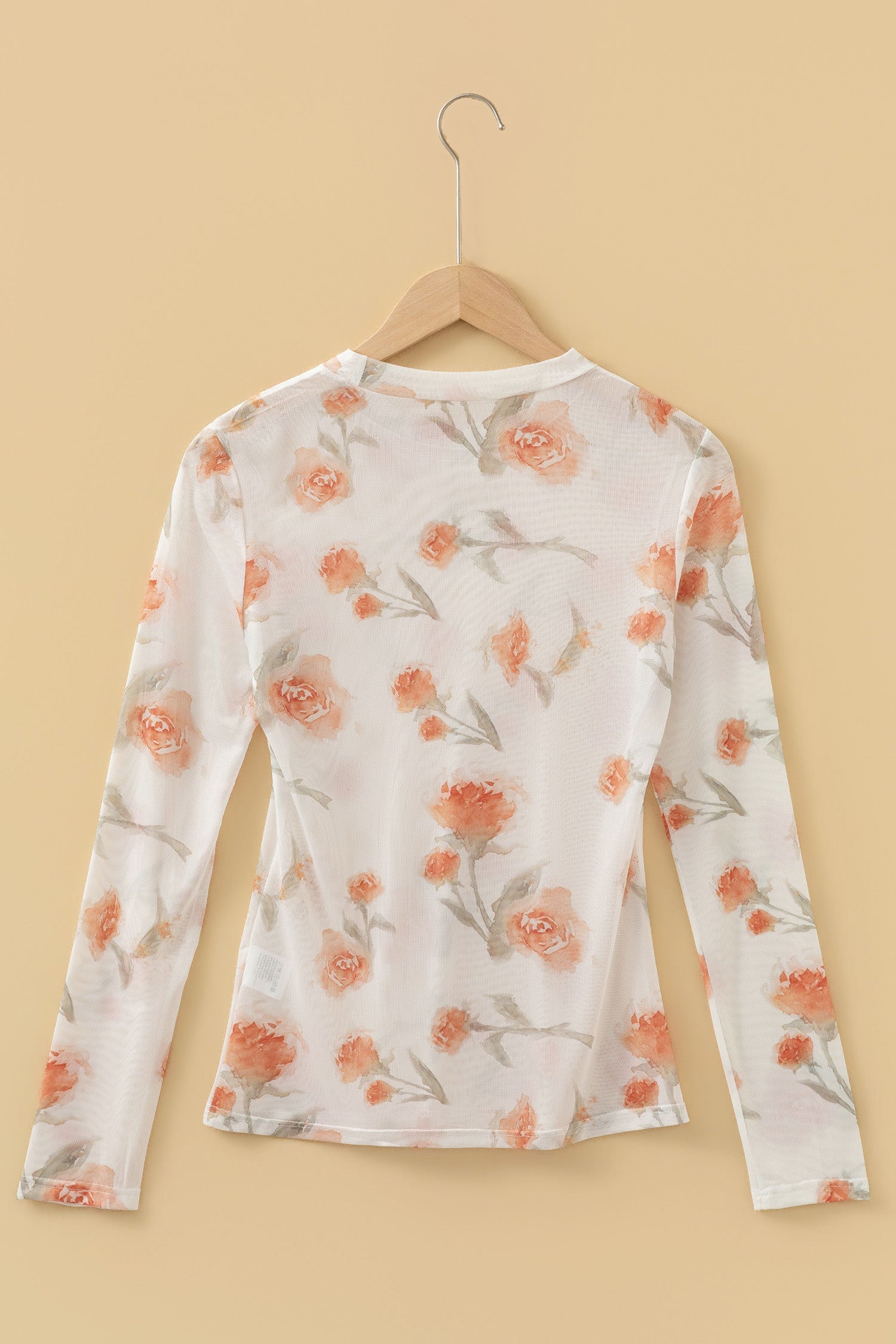 Everyday Floral-Print Mesh Long-Sleeved Top