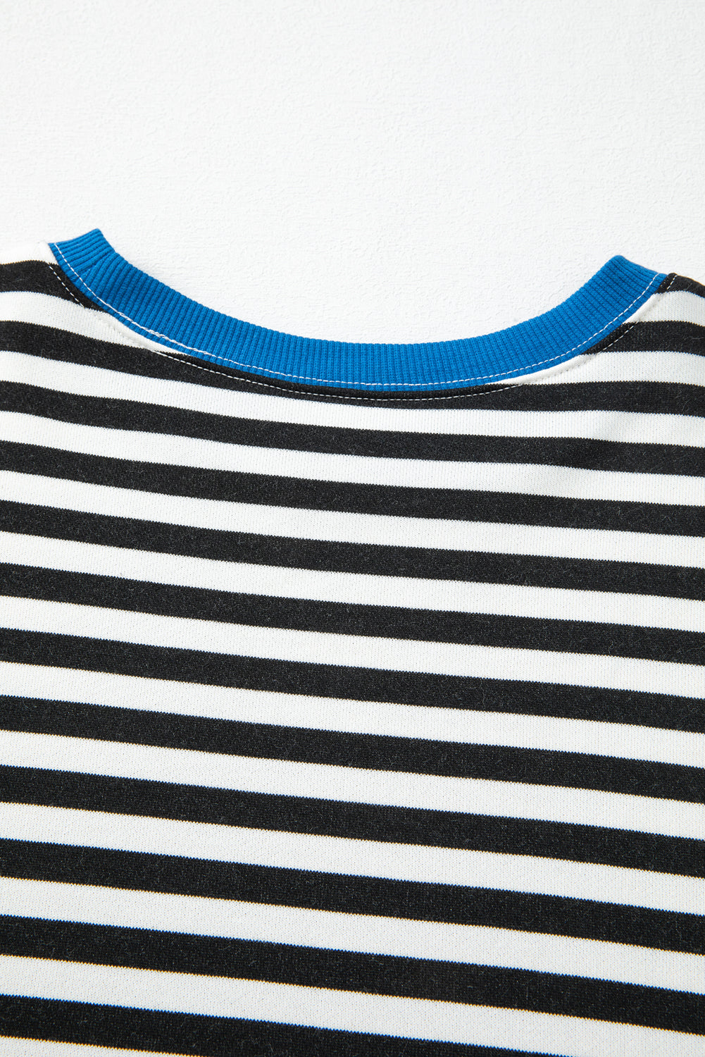Striped Contrast Rib-Knit Trim Crossed Stitch Drop-Shoulder Sweatshirt