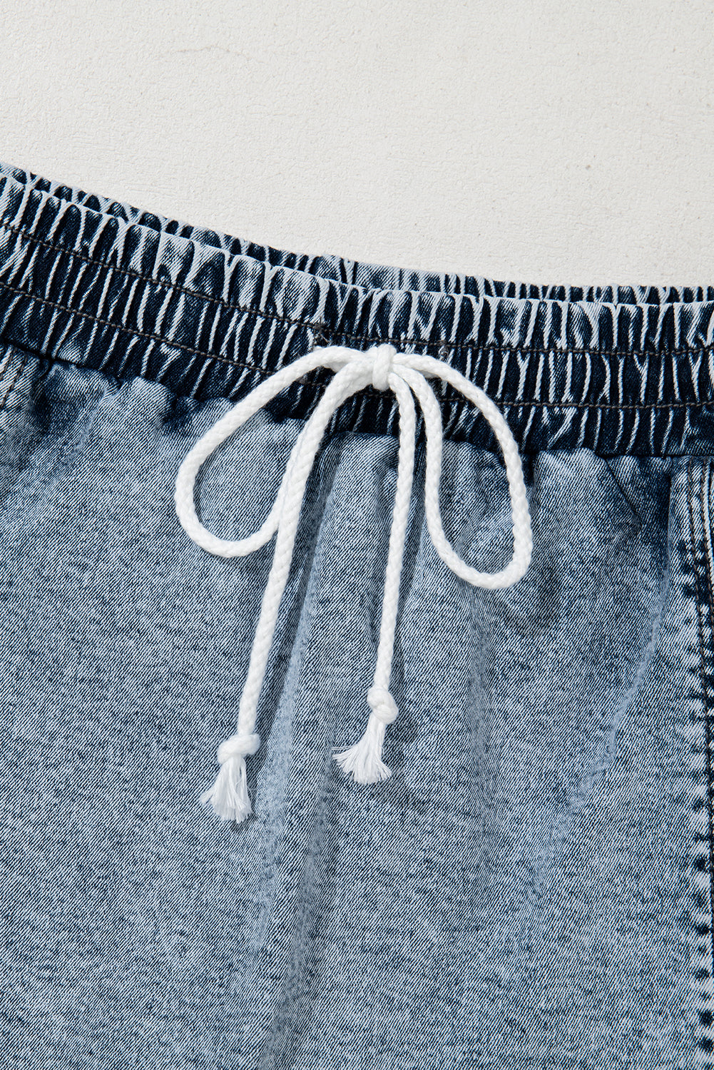Dusk Elastic Blue Drawcord Waistband Pocket-Detail Denim Shorts
