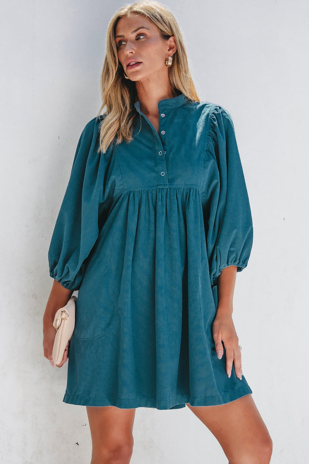 Women's Dress with Bracelet-Length Sleeve Empire-Waist