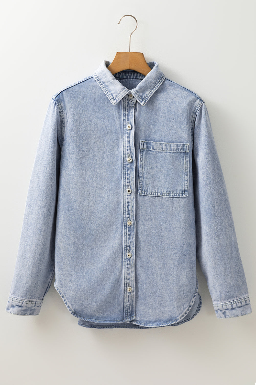 Button-Front Chest Pocket Denim Shacket