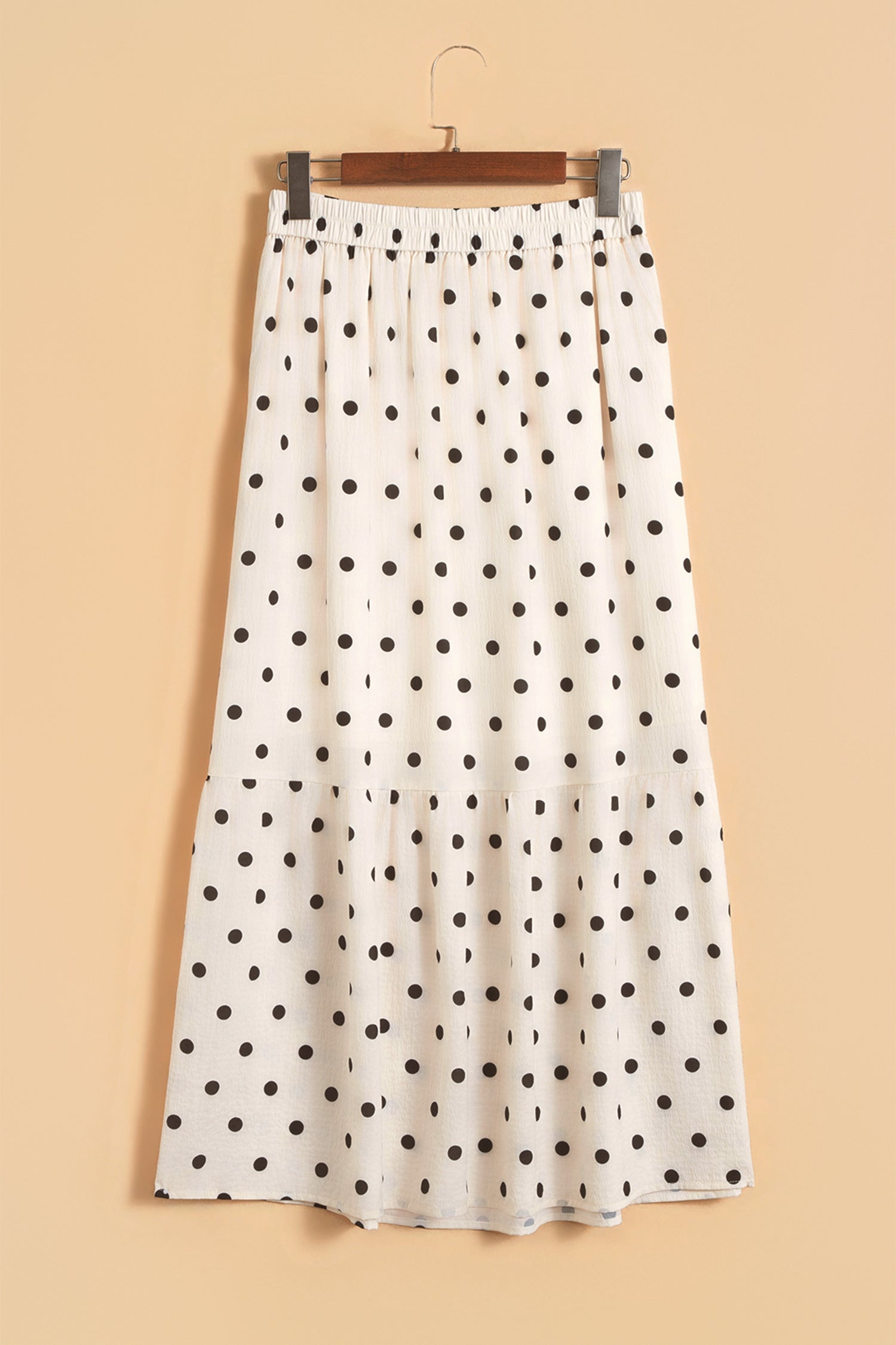 Polka-Dot Maxi Ruffled Slit Skirt in White