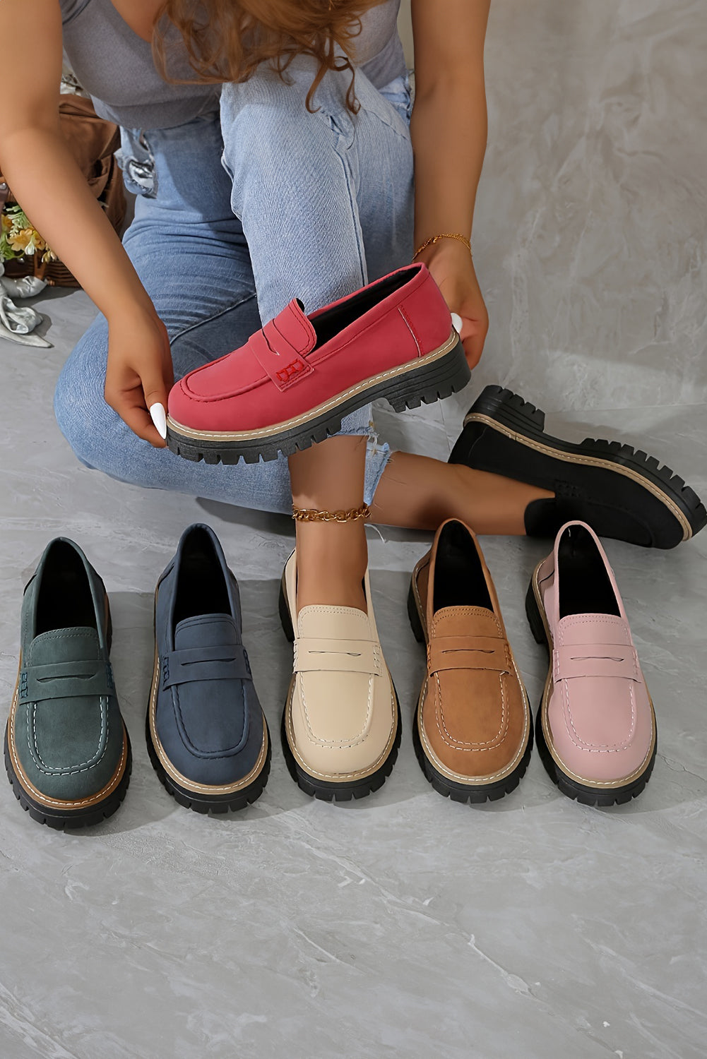 Faux Suede Slip-on Chunky Loafers