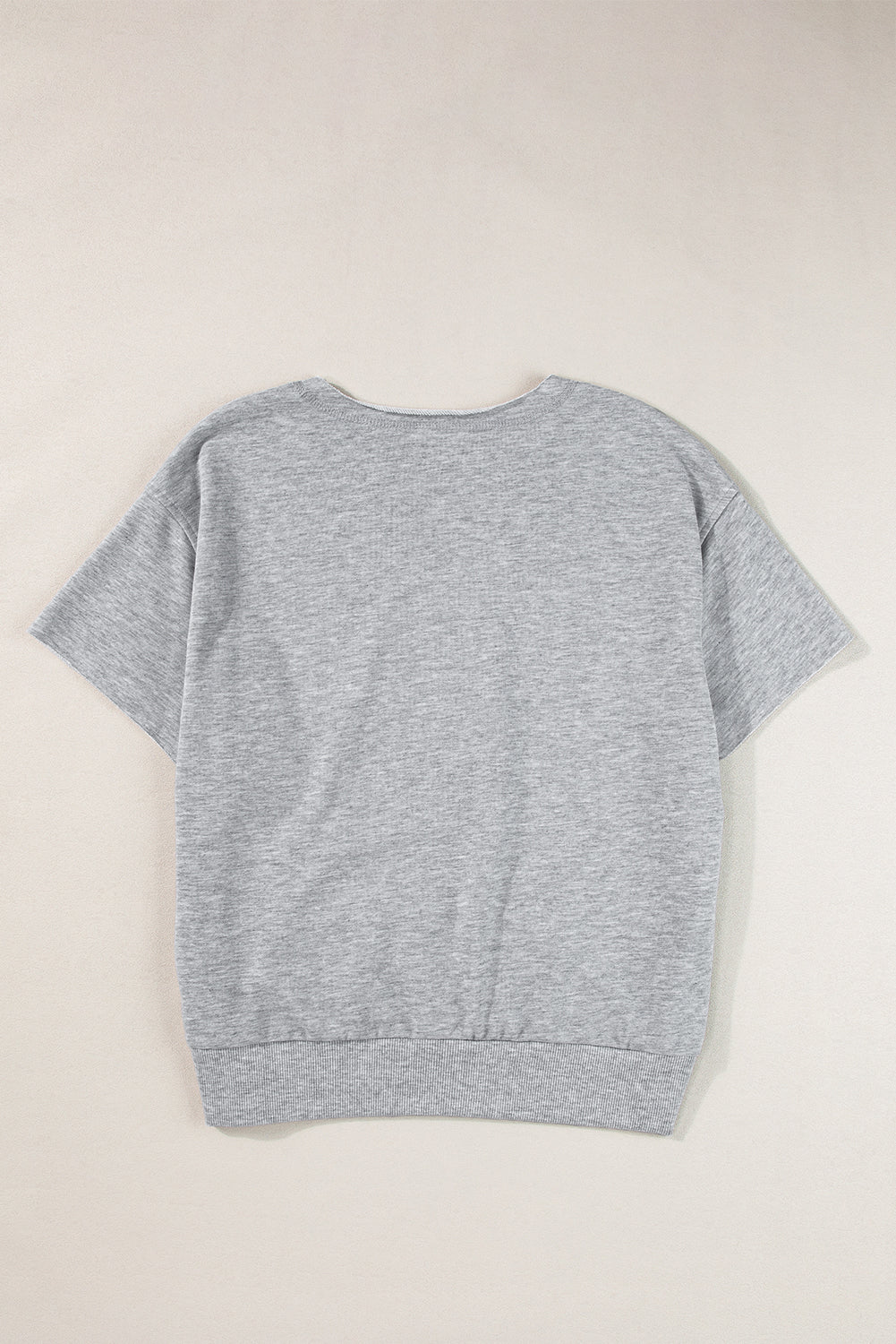 Grey USA Lettering Patch Notched Neck Loose Tee