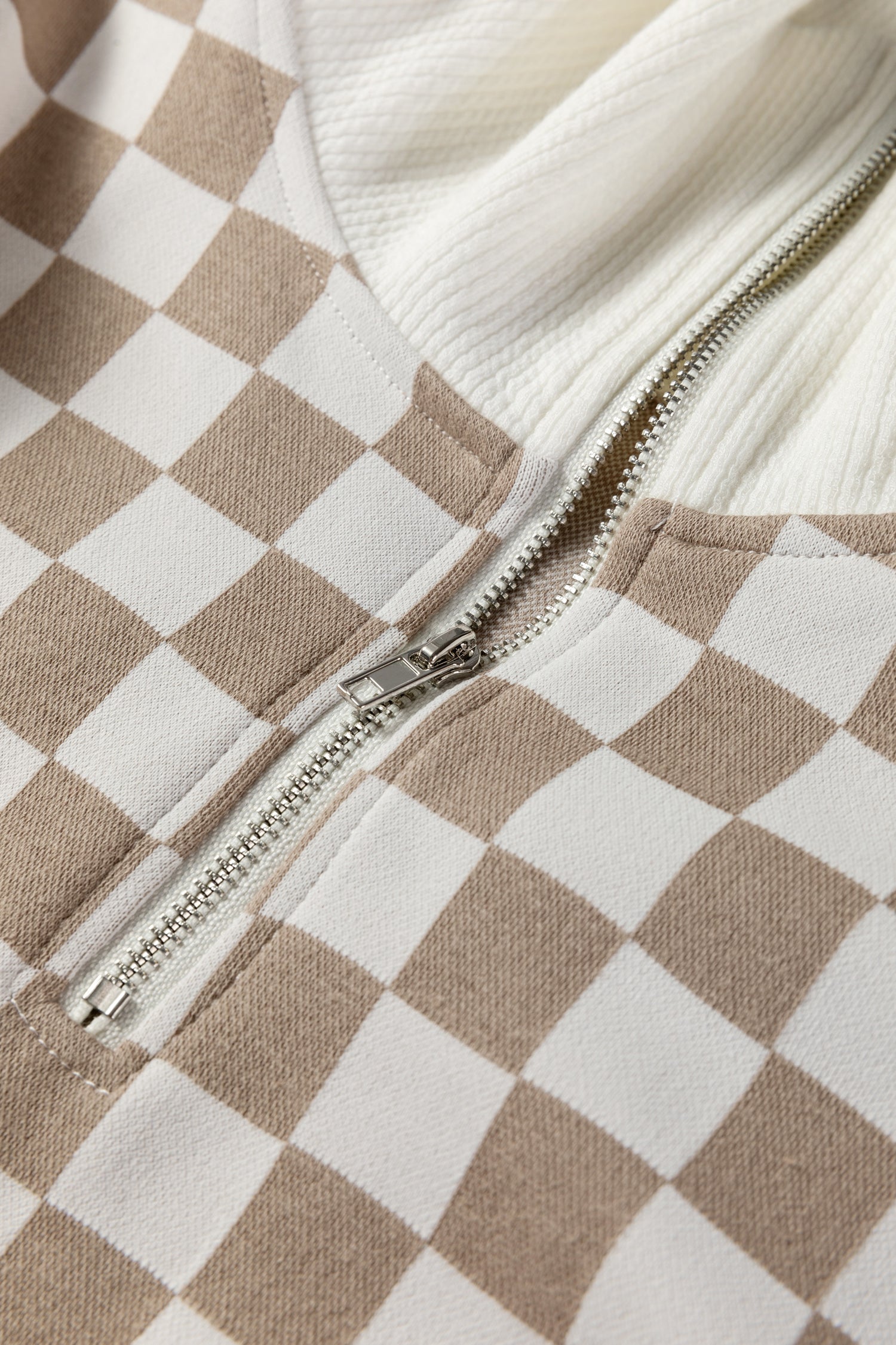 Quarter Patchwork Zip Rib-Knit Loose Sweatshirt